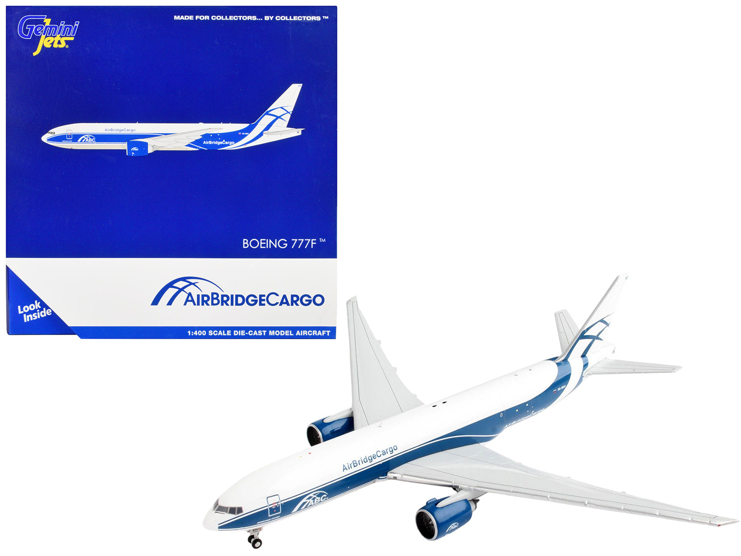 Boeing 777F Commercial Aircraft "AirBridgeCargo" White with Blue Stripes 1/400 Diecast Model Airplane by GeminiJets <h2>Boeing GeminiJets</h2> <p>High-quality car perfect for collectors and enthusiast