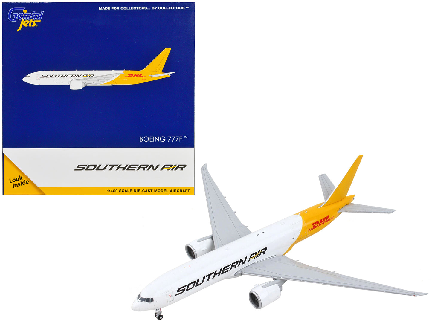 Boeing 777F Commercial Aircraft "Southern Air - DHL" White and Yellow 1/400 Diecast Model Airplane by GeminiJets <h2>Boeing GeminiJets</h2> <p>High-quality car perfect for collectors enthusiasts. Feat