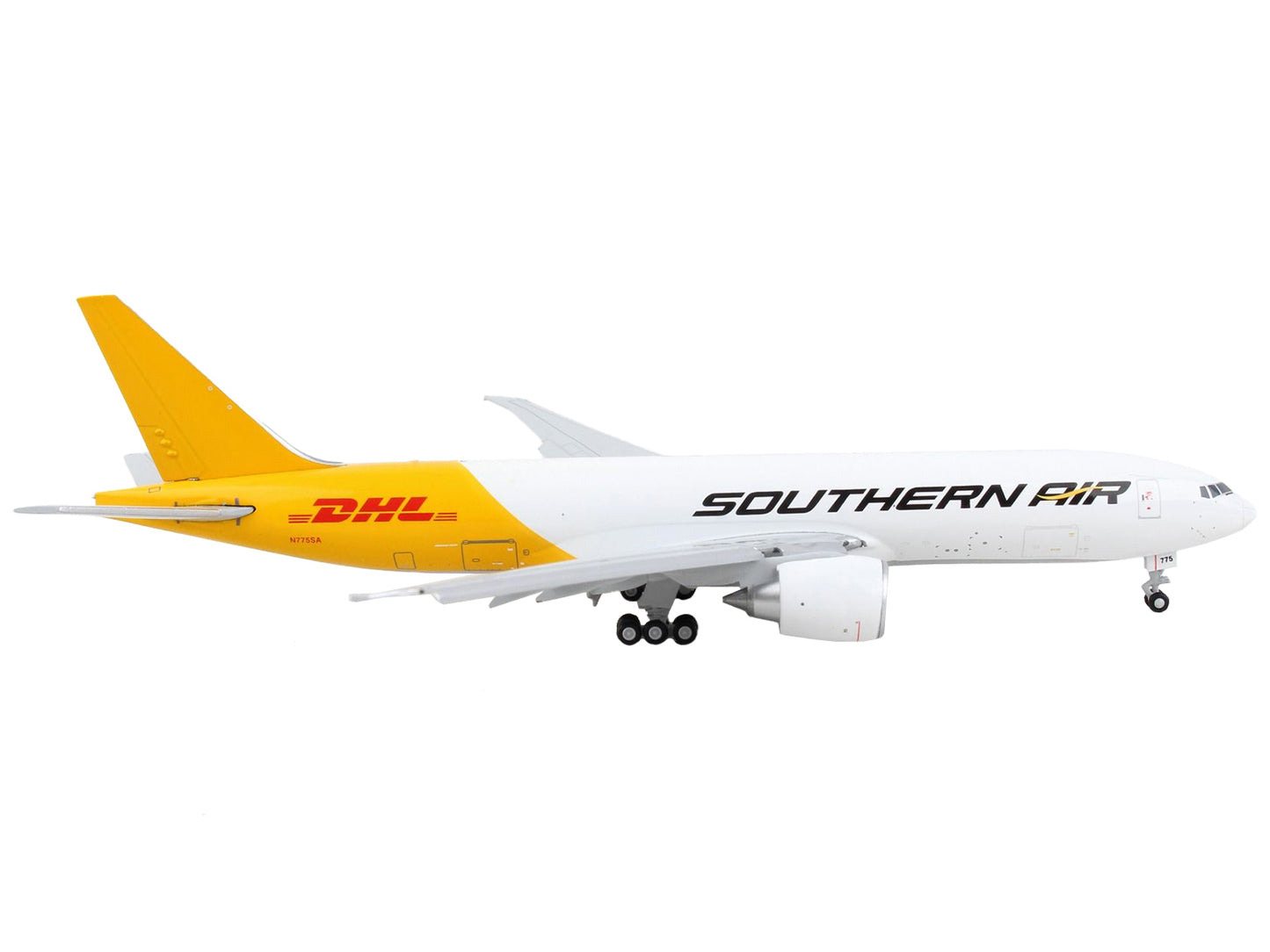 Boeing 777F Commercial Aircraft with Flaps Down "Southern Air - DHL" White and Yellow 1/400 Diecast Model Airplane by GeminiJets <h2>Boeing GeminiJets</h2> <p>High-quality car perfect for collectors e