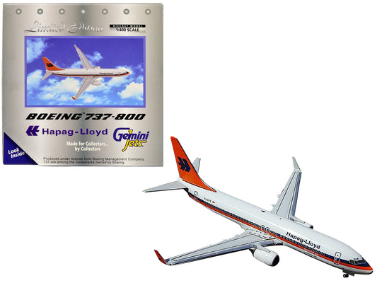 Boeing 737-800 Commercial Aircraft "Hapag-Lloyd" White with Orange and Blue Stripes 1/400 Diecast Model Airplane by GeminiJets <h2>Boeing GeminiJets</h2> <p>High-quality car perfect for collectors ent