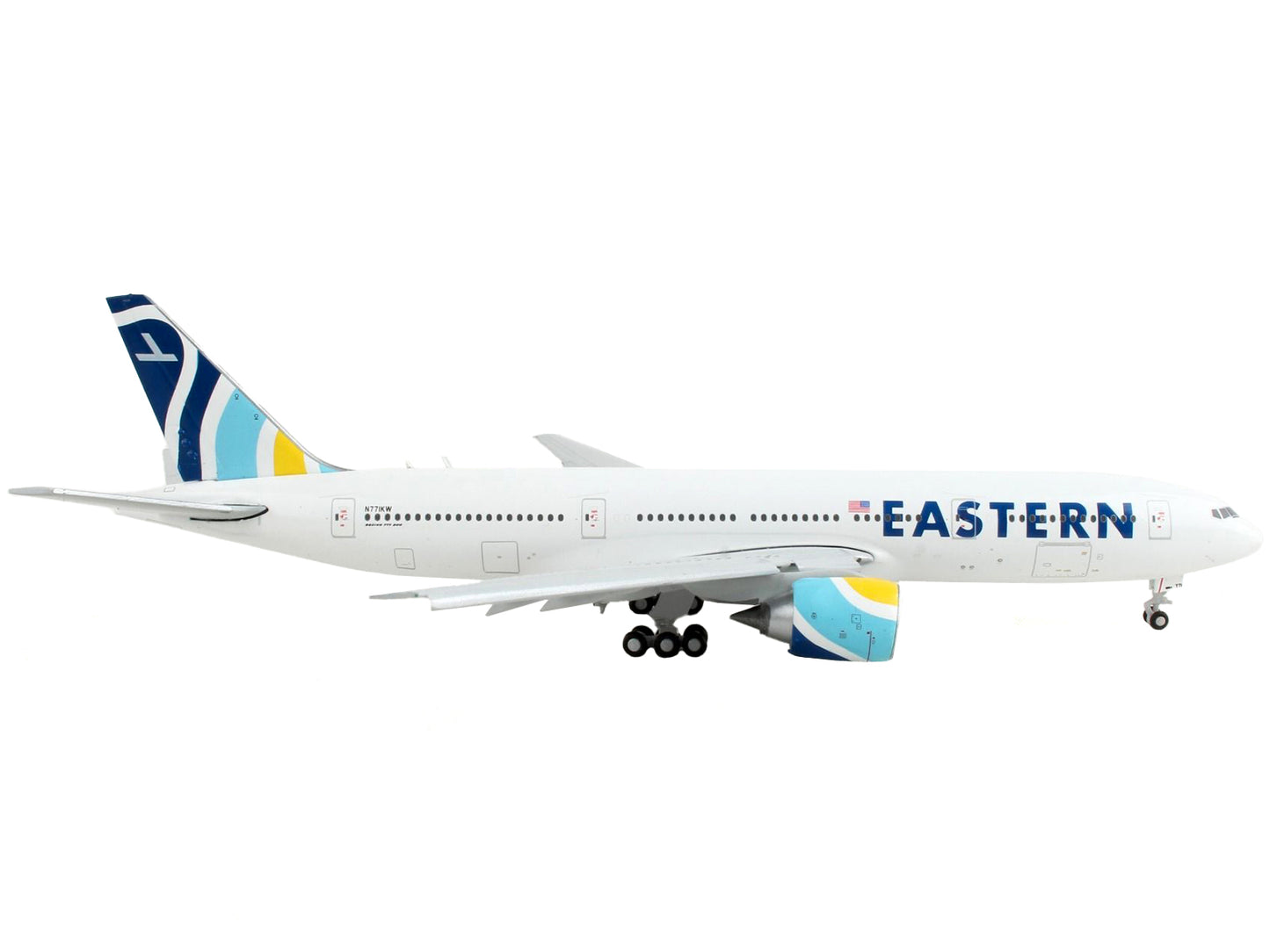 Boeing 777-200ER Commercial Aircraft with Flaps Down "Eastern Air Lines" White Striped Tail 1/400 Diecast Model Airplane by GeminiJets <h2>Boeing GeminiJets</h2> <p>High-quality car perfect for collec