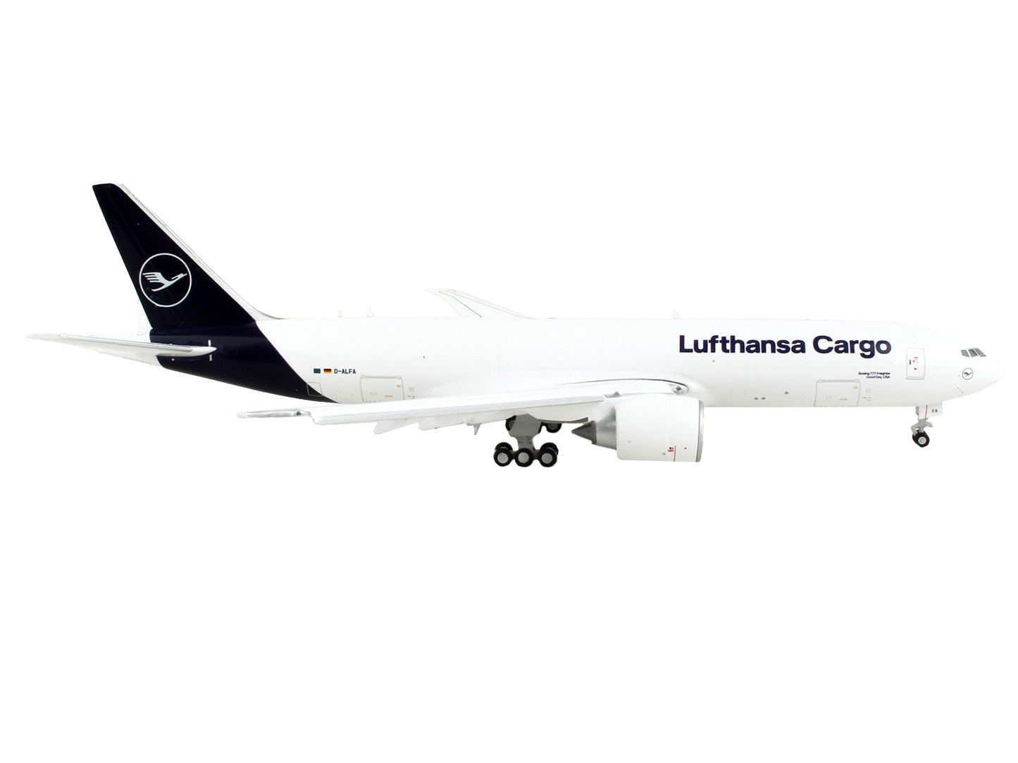 Boeing 777F Commercial Aircraft with Flaps Down "Lufthansa Cargo" White Dark Blue Tail 1/400 Diecast Model Airplane by GeminiJets <h2>Boeing GeminiJets</h2> <p>High-quality car perfect for collectors