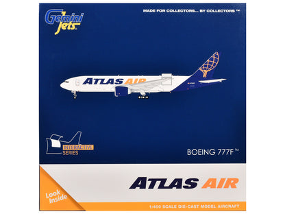 Boeing 777-200LRF Commercial Aircraft "Atlas Air" (N703GT) White with Blue Tail "Interactive Series" 1/400 Diecast Model Airplane by GeminiJets <h2>Boeing GeminiJets</h2> <p>High-quality car perfect f