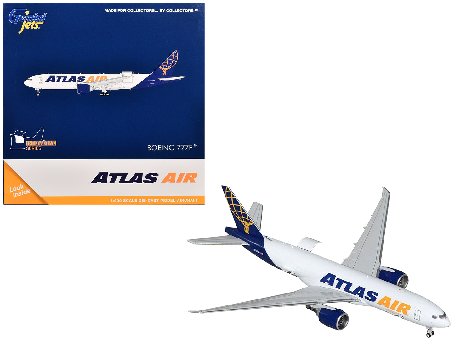 Boeing 777-200LRF Commercial Aircraft "Atlas Air" (N703GT) White with Blue Tail "Interactive Series" 1/400 Diecast Model Airplane by GeminiJets <h2>Boeing GeminiJets</h2> <p>High-quality car perfect f