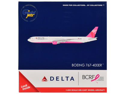 Boeing 767-400ER Commercial Aircraft "Delta Air Lines - Breast Cancer Research Foundation" (N845MH) White with Pink Tail 1/400 Diecast Model Airplane by GeminiJets <h2>Boeing GeminiJets</h2> <p>High-q