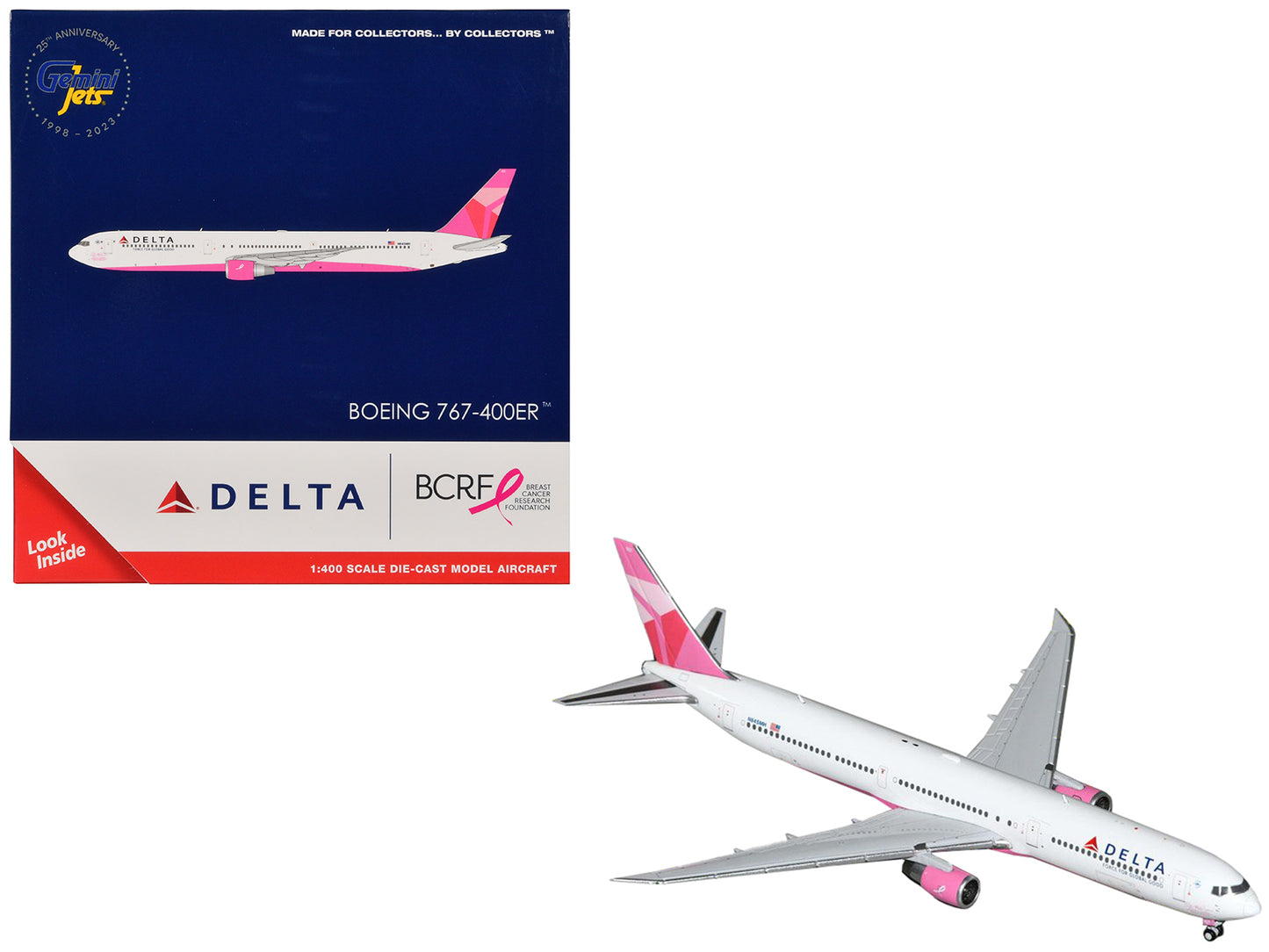 Boeing 767-400ER Commercial Aircraft "Delta Air Lines - Breast Cancer Research Foundation" (N845MH) White with Pink Tail 1/400 Diecast Model Airplane by GeminiJets <h2>Boeing GeminiJets</h2> <p>High-q