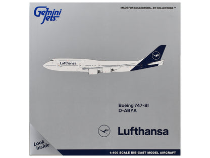 Boeing 747-8I Commercial Aircraft "Lufthansa" (D-ABYA) White with Dark Blue Tail 1/400 Diecast Model GeminiJets <h2>Boeing GeminiJets</h2> <p>High-quality car perfect for collectors and enthusiasts. F