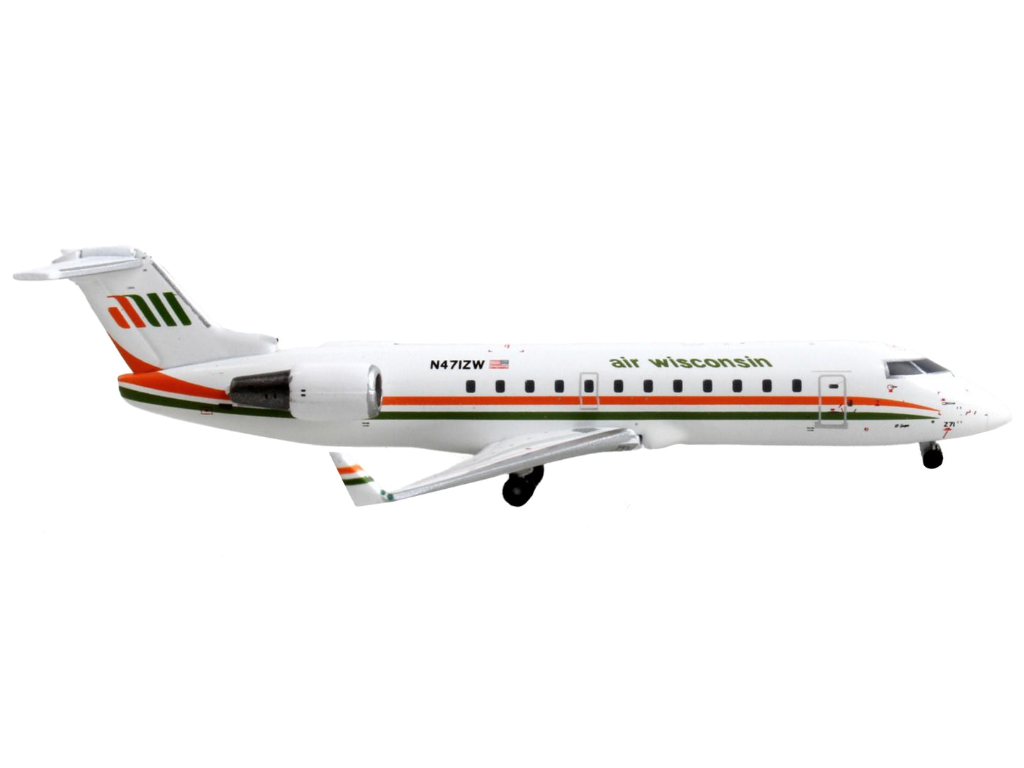 Bombardier CRJ200 Commercial Aircraft "Air Wisconsin" White with Orange and Green Stripes 1/400 Diecast Model Airplane by GeminiJets <h2>Bombardier GeminiJets</h2> <p>High-quality car perfect for coll