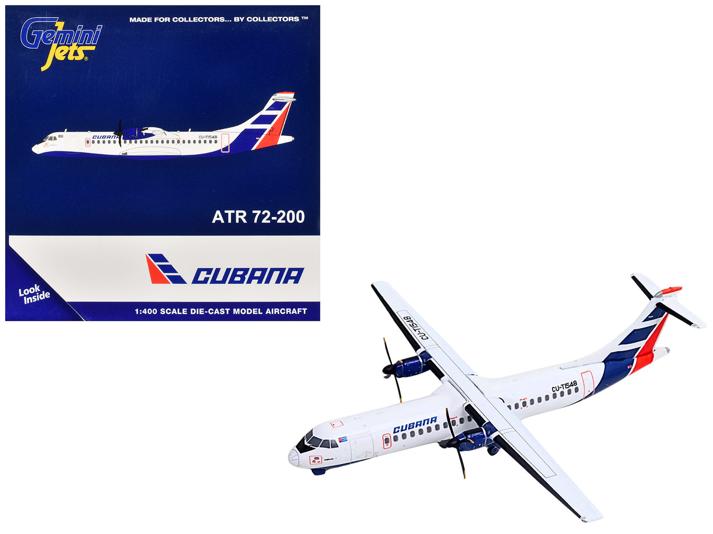 ATR 72-200 Commercial Aircraft "Cubana Airlines" (CU-T1548) White with Red and Blue Stripes 1/400 Diecast Model Airplane by GeminiJets <h2>ATR GeminiJets</h2> <p>High-quality car perfect for collector
