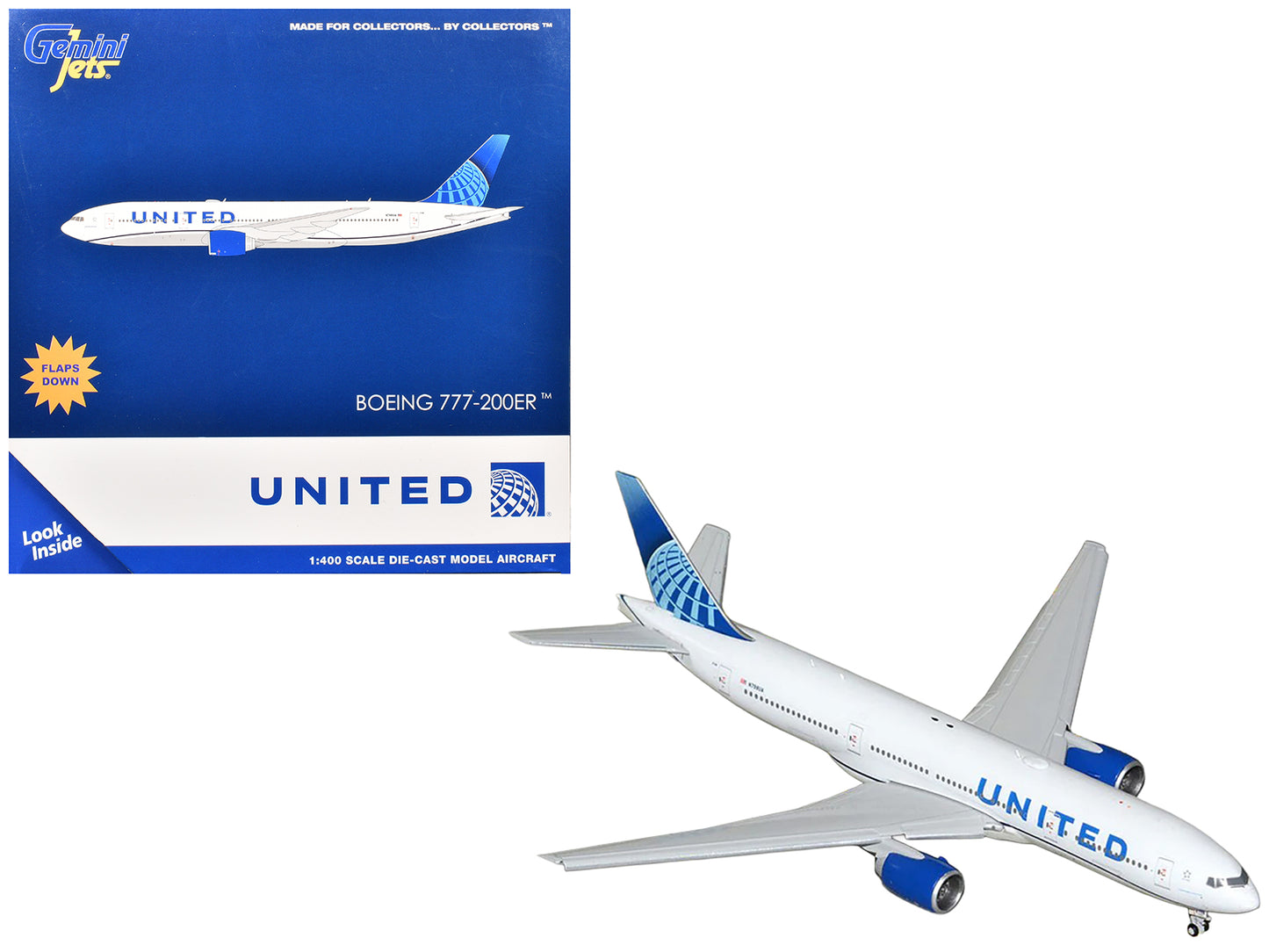 Boeing 777-200ER Commercial Aircraft with Flaps Down "United Airlines" (N798UA) White Blue Tail 1/400 Diecast Model Airplane by GeminiJets <h2>Boeing GeminiJets</h2> <p>High-quality car perfect for co
