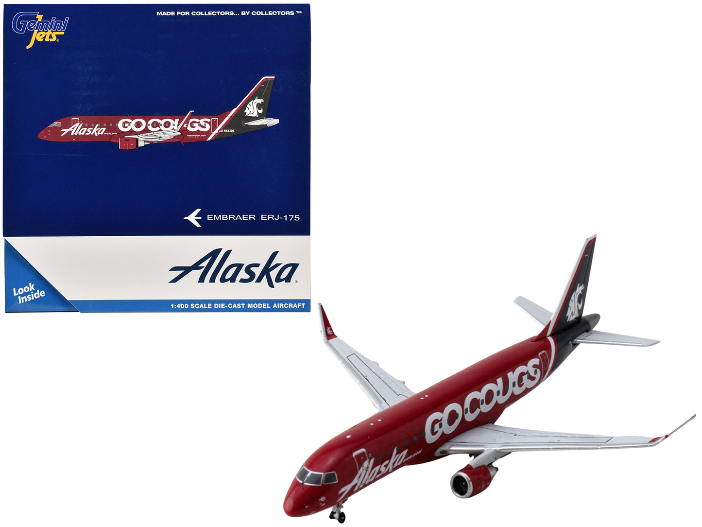 Embraer ERJ-175 Commercial Aircraft "Alaska Airlines/Horizon - Washington State Cougars" (N661QX) Red with Gray Tail 1/400 Diecast Model Airplane by GeminiJets <h2>Embraer GeminiJets</h2> <p>High-qual