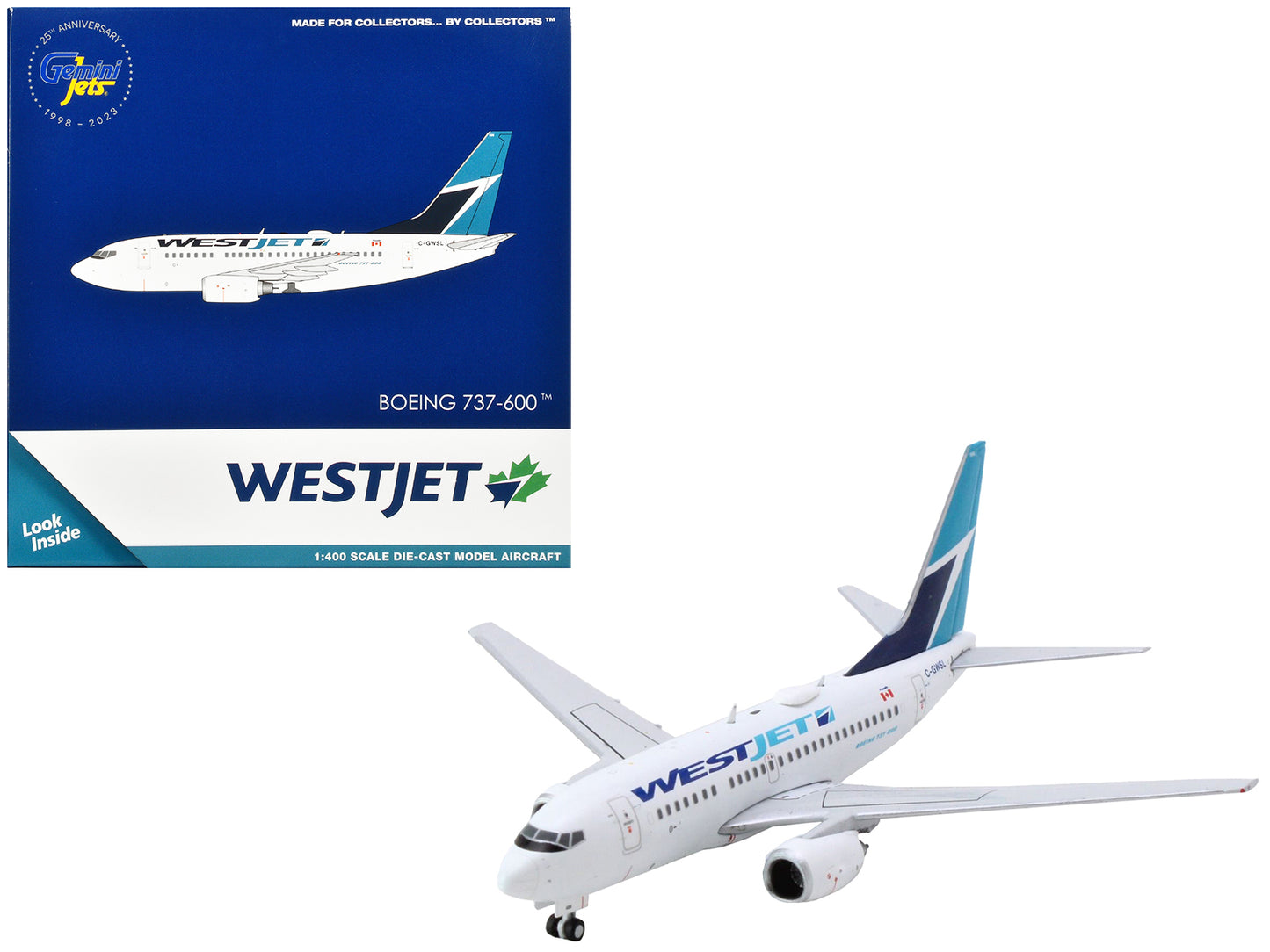 Boeing 737-600 Commercial Aircraft "Westjet Airlines" (C-GWSL) White with Blue Tail 1/400 Diecast Model Airplane by GeminiJets <h2>Boeing GeminiJets</h2> <p>High-quality car perfect for collectors and