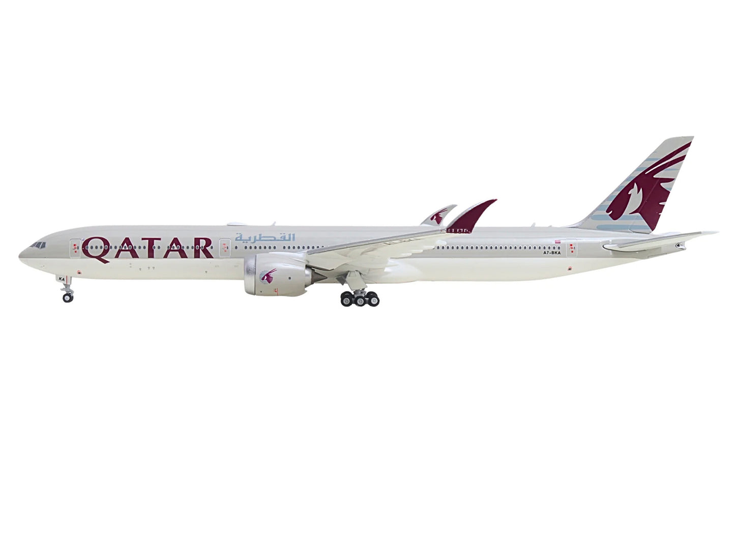 Boeing 777-9 Commercial Aircraft "Qatar Airways" (A7-BKA) Gray with Dark Red Tail Graphics 1/400 Diecast Model GeminiJets <h2>Boeing GeminiJets</h2> <p>High-quality car perfect for collectors and enth