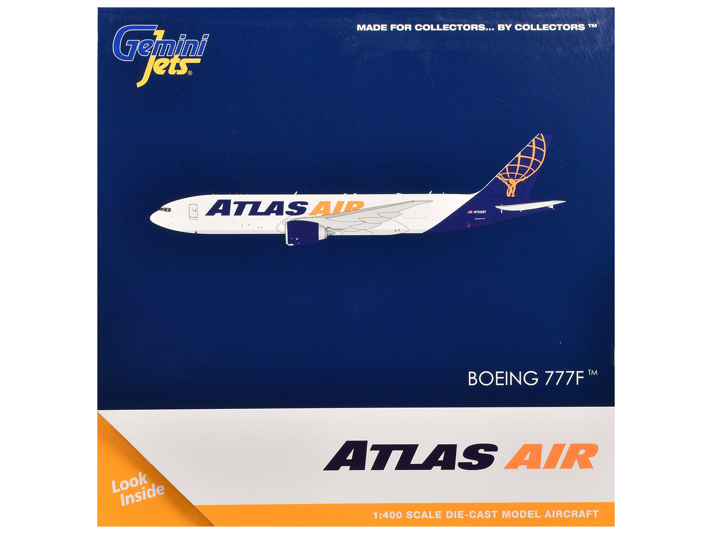 Boeing 777-200LR Commercial Aircraft "Atlas Air" (N703GT) White with Blue Tail 1/400 Diecast Model Airplane by GeminiJets <h2>Boeing GeminiJets</h2> <p>High-quality car perfect for collectors and enth