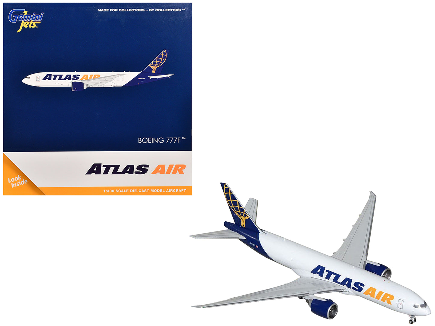 Boeing 777-200LR Commercial Aircraft "Atlas Air" (N703GT) White with Blue Tail 1/400 Diecast Model Airplane by GeminiJets <h2>Boeing GeminiJets</h2> <p>High-quality car perfect for collectors and enth