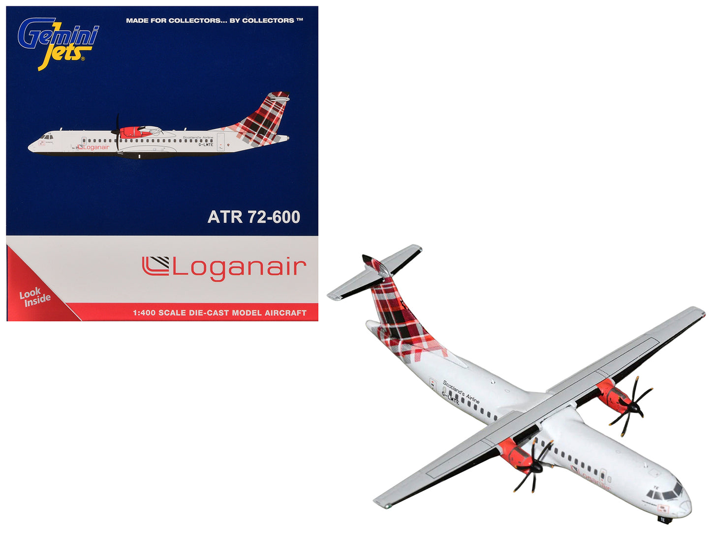 ATR 72-600 Commercial Aircraft "Loganair - Scotland's Airline" (G-LMTE) White with Red Plaid Tail 1/400 Diecast Model by GeminiJets <h2>ATR GeminiJets</h2> <p>High-quality car perfect for collectors a