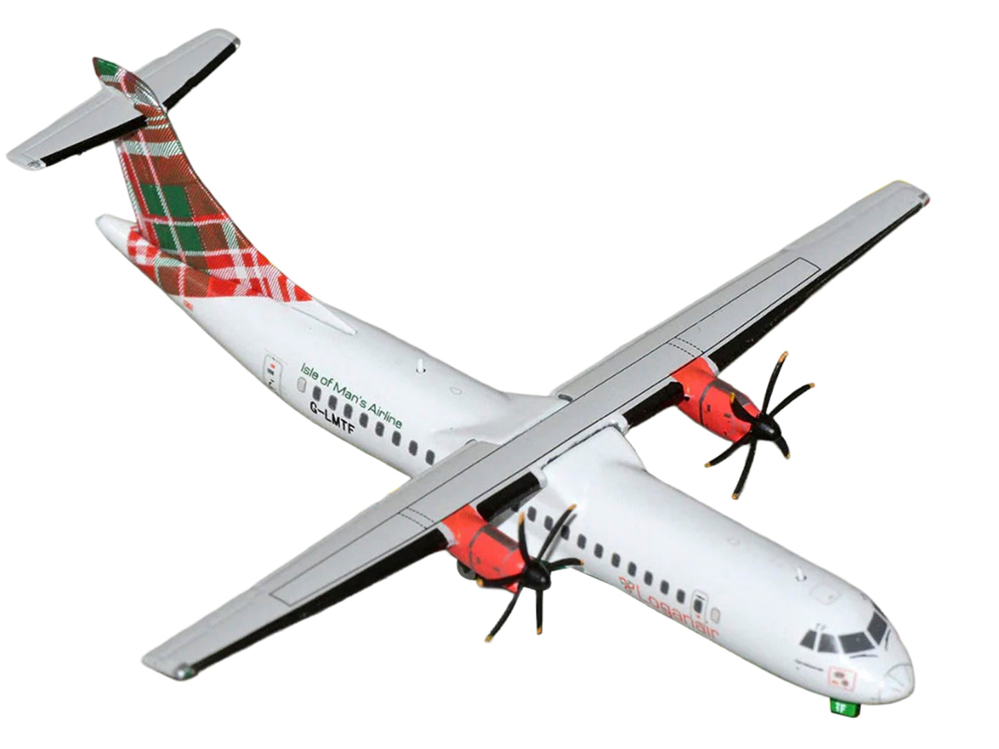 ATR 72-600 Commercial Aircraft "Loganair - Isle of Man's Airline" (G-LMTE) White with Red and Green Plaid Tail 1/400 Diecast Model by GeminiJets <h2>ATR GeminiJets</h2> <p>High-quality car perfect for