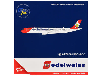 Airbus A350-900 Commercial Aircraft with Flaps Down Configuration "Edelweiss Air" (HB-IHC) White Red Tail 1/400 Diecast Model Airplane by GeminiJets <h2>Airbus GeminiJets</h2> <p>High-quality car perf