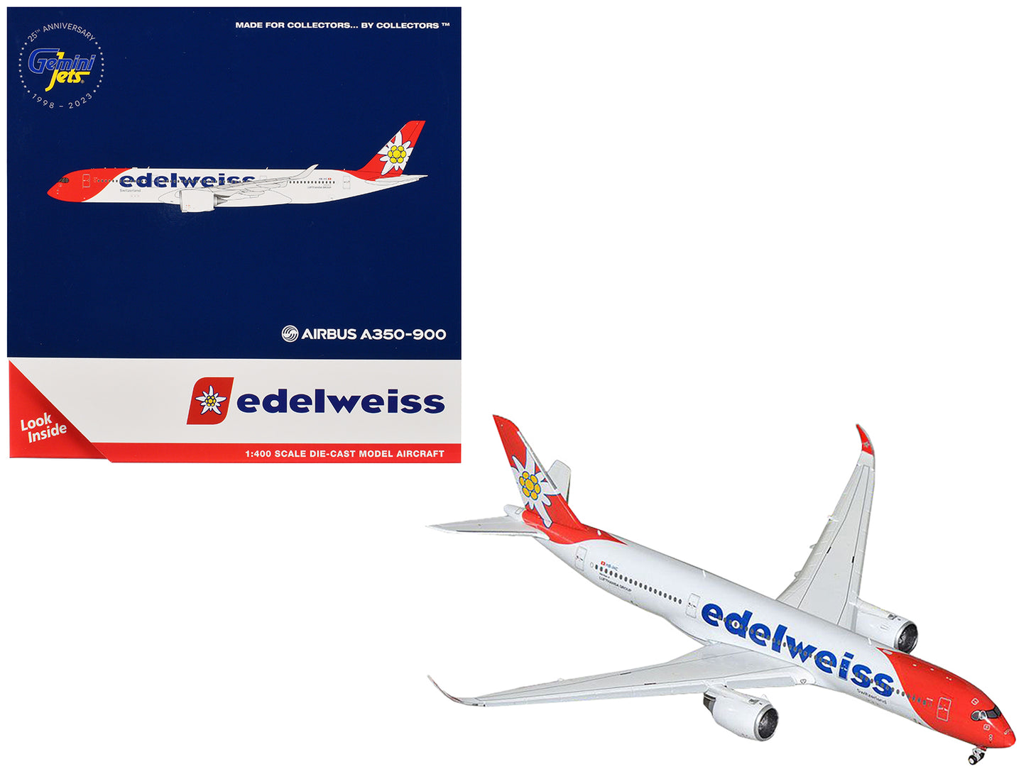 Airbus A350-900 Commercial Aircraft with Flaps Down Configuration "Edelweiss Air" (HB-IHC) White Red Tail 1/400 Diecast Model Airplane by GeminiJets <h2>Airbus GeminiJets</h2> <p>High-quality car perf