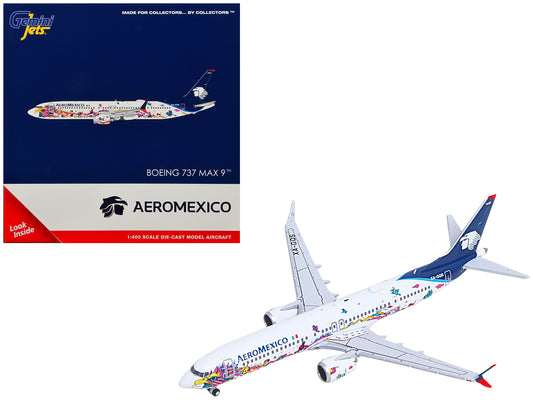 Boeing 737 MAX 9 Commercial Aircraft "Aeromexico - Kukulcan" (XA-GQS) White with Graphics and Blue Tail 1/400 Diecast Model by GeminiJets <h2>Boeing GeminiJets</h2> <p>High-quality car perfect for col