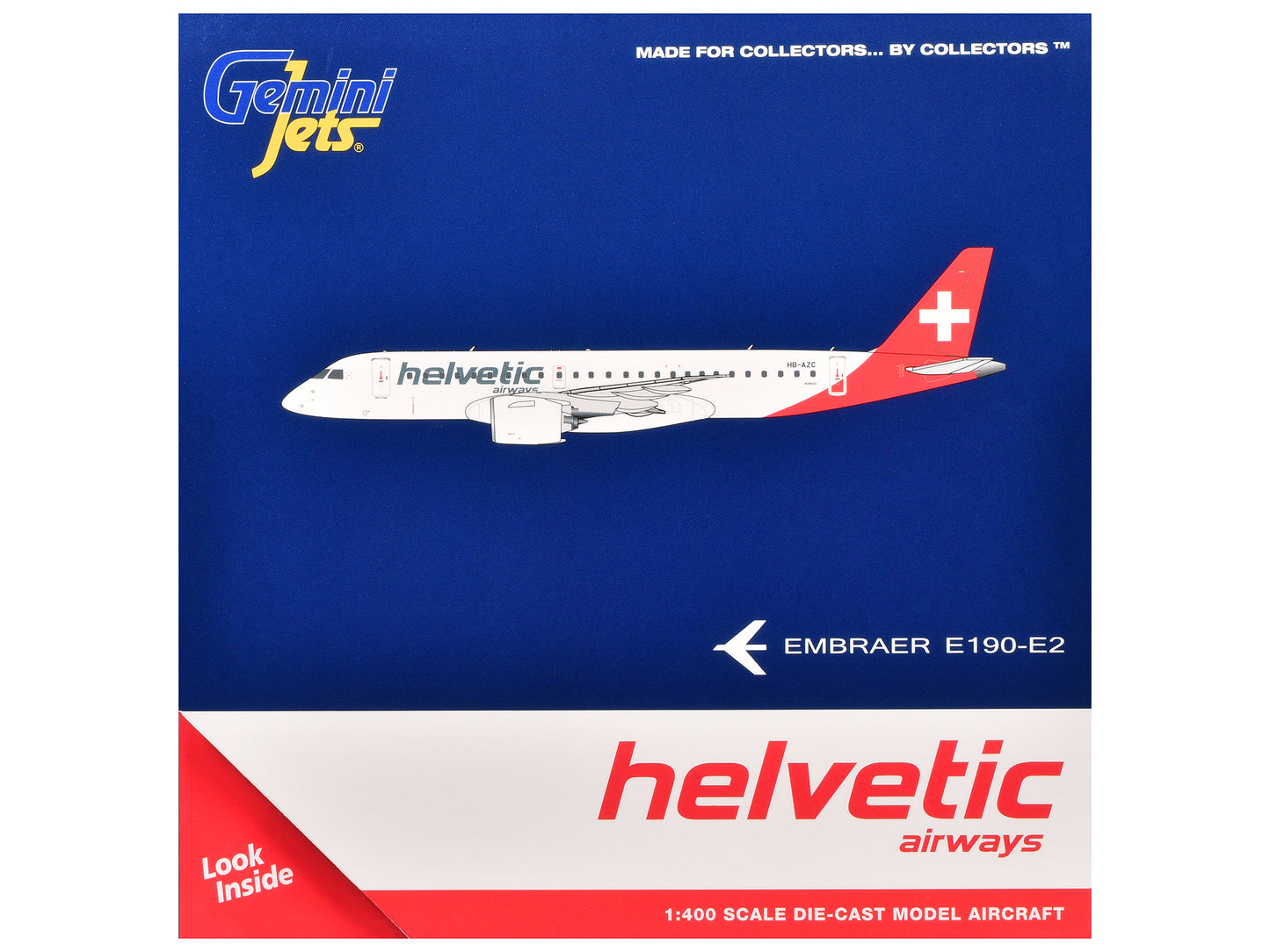 Embraer E190-E2 Commercial Aircraft "Helvetic Airways" (HB-AZC) White with Red Tail 1/400 Diecast Model Airplane by GeminiJets <h2>Embraer GeminiJets</h2> <p>High-quality car perfect for collectors an