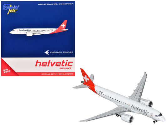 Embraer E190-E2 Commercial Aircraft "Helvetic Airways" (HB-AZC) White with Red Tail 1/400 T&y Diecast Model Airplane by GeminiJets