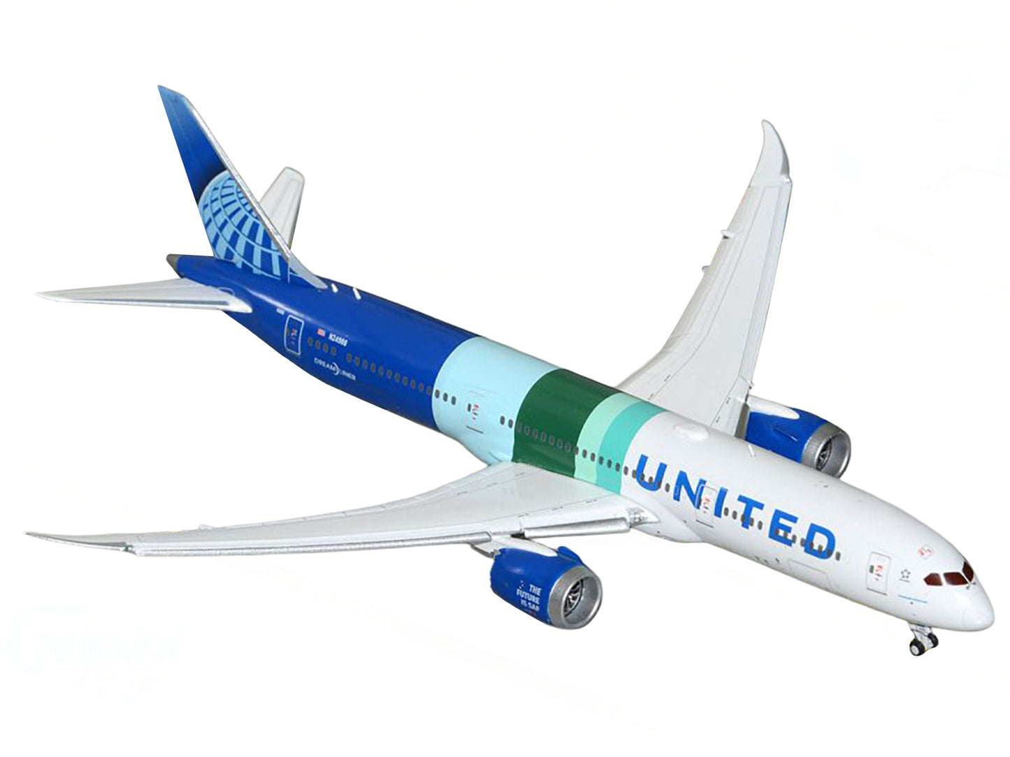 Boeing 787-9 Commercial Aircraft with Flaps Down "United Airlines - The Future is SAF" (N24988) White and Blue Stripes 1/400 Diecast Model Airplane by GeminiJets <h2>Boeing GeminiJets</h2> <p>High-qua