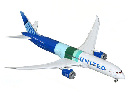 Boeing 787-9 Commercial Aircraft with Flaps Down "United Airlines - The Future is SAF" (N24988) White and Blue Stripes 1/400 Diecast Model Airplane by GeminiJets <h2>Boeing GeminiJets</h2> <p>High-qua