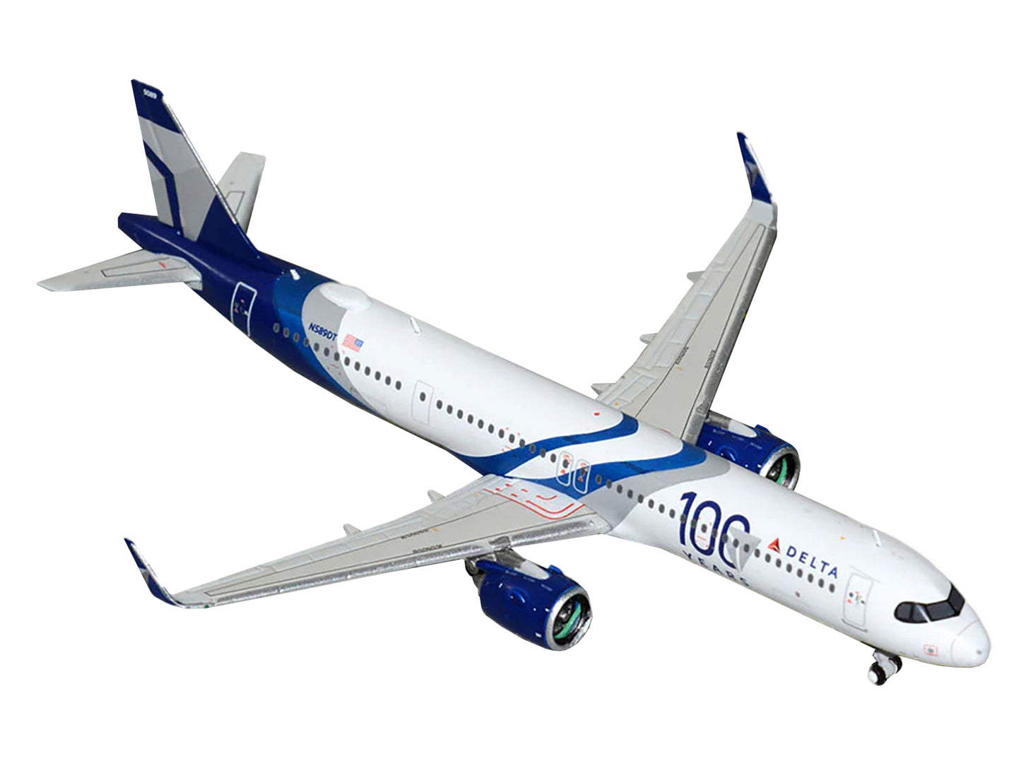 Airbus A321neo Commercial Aircraft "Delta Air Lines 100 Years" (N589DT) White and Blue with Stripes 1/400 Diecast Model Airplane by GeminiJets <h2>Airbus GeminiJets</h2> <p>High-quality car perfect fo