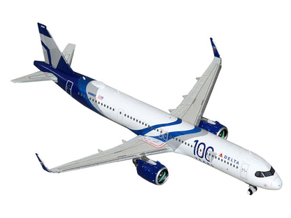 Airbus A321neo Commercial Aircraft "Delta Air Lines 100 Years" (N589DT) White and Blue with Stripes 1/400 Diecast Model Airplane by GeminiJets <h2>Airbus GeminiJets</h2> <p>High-quality car perfect fo