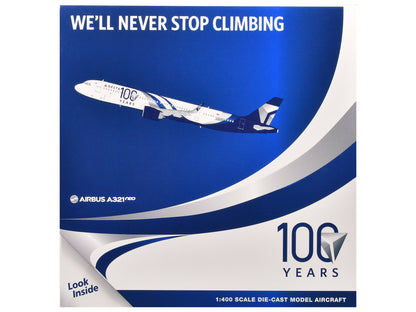 Airbus A321neo Commercial Aircraft "Delta Air Lines 100 Years" (N589DT) White and Blue with Stripes 1/400 Diecast Model Airplane by GeminiJets <h2>Airbus GeminiJets</h2> <p>High-quality car perfect fo