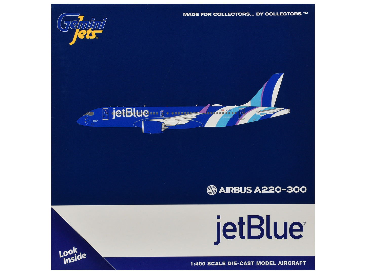 Airbus A220-300 Commercial Aircraft "JetBlue Airways" (N3241J) Blue with Striped Tail 1/400 Diecast Model by GeminiJets <h2>Airbus GeminiJets</h2> <p>High-quality car perfect for collectors and enthus