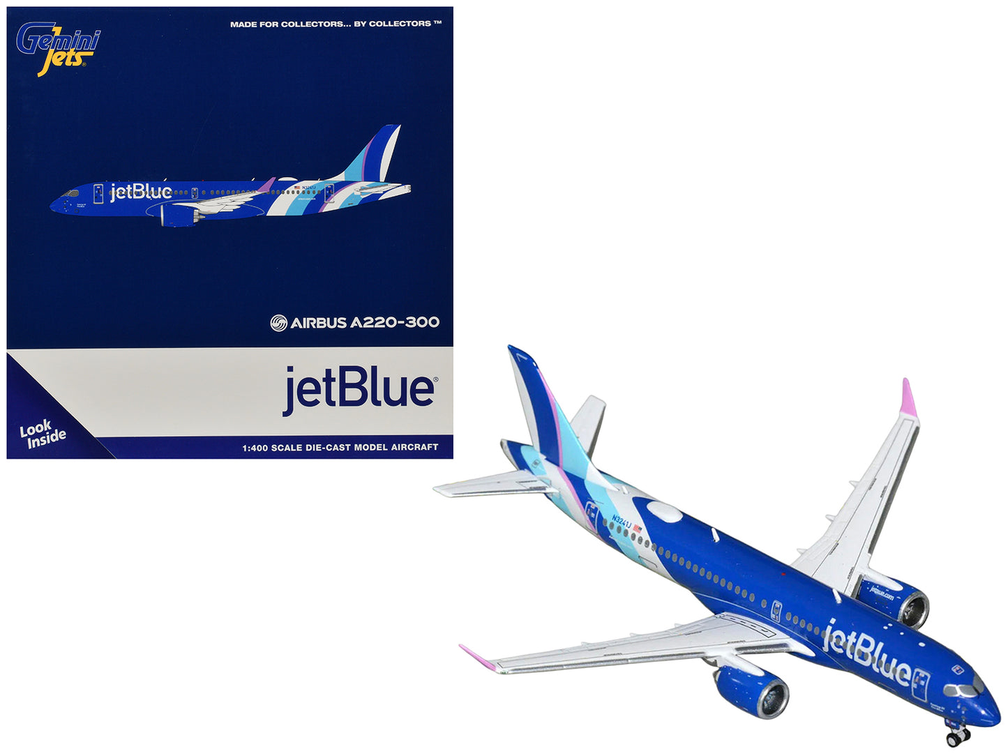 Airbus A220-300 Commercial Aircraft "JetBlue Airways" (N3241J) Blue with Striped Tail 1/400 Diecast Model by GeminiJets <h2>Airbus GeminiJets</h2> <p>High-quality car perfect for collectors and enthus