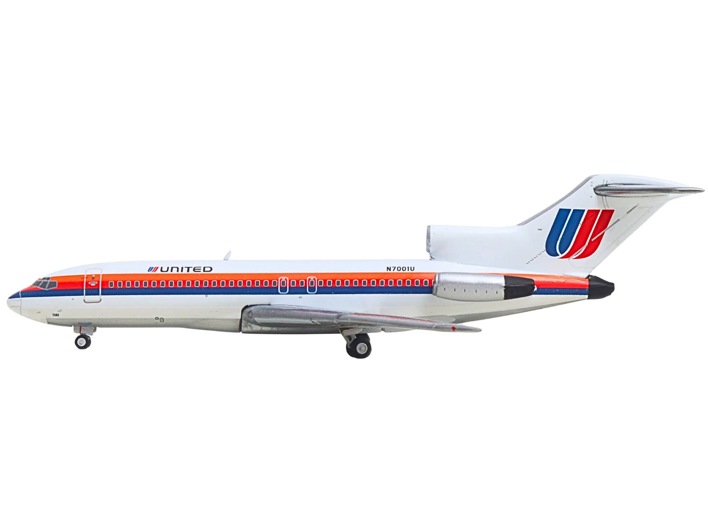 Boeing 727-100 Commercial Aircraft "United Airlines - Saul Bass Livery" (N7001U) White with Stripes 1/400 Diecast Model by GeminiJets <h2>Boeing GeminiJets</h2> <p>High-quality car perfect for collect