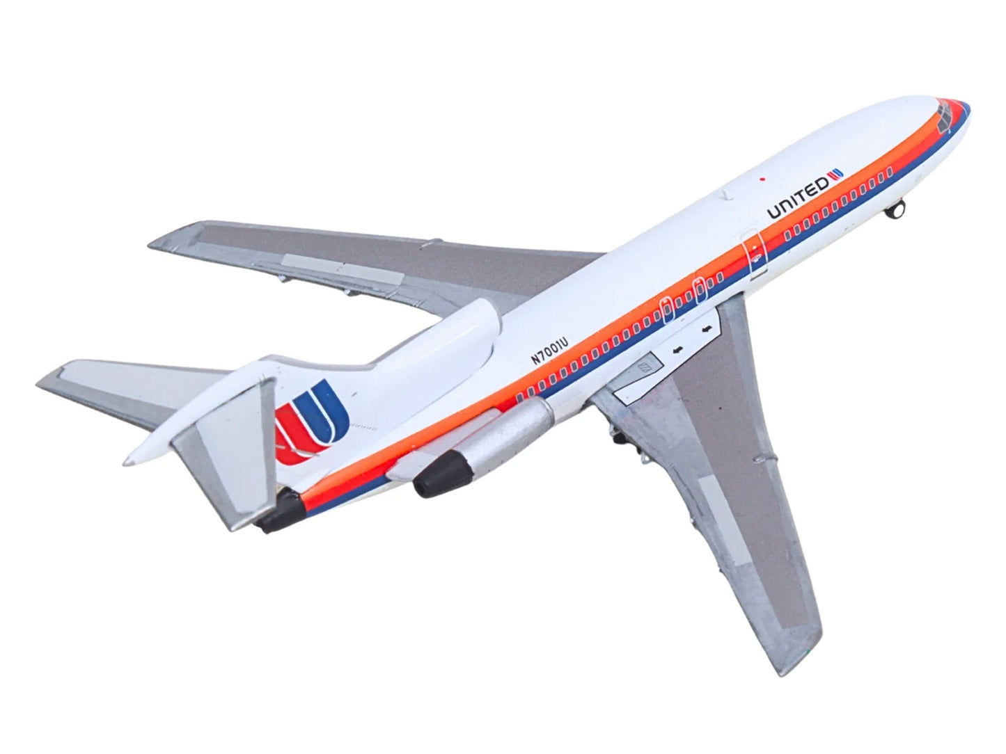 Boeing 727-100 Commercial Aircraft "United Airlines - Saul Bass Livery" (N7001U) White with Stripes 1/400 Diecast Model by GeminiJets <h2>Boeing GeminiJets</h2> <p>High-quality car perfect for collect