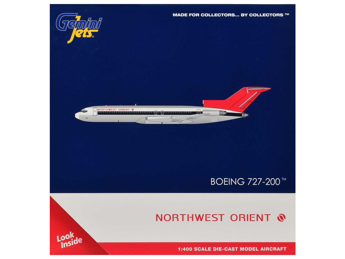 Boeing 727-200 Commercial Aircraft "Northwest Orient" (N298US) Silver with White Stripes and Red Tail 1/400 Diecast Model by GeminiJets <h2>Boeing GeminiJets</h2> <p>High-quality car perfect for colle