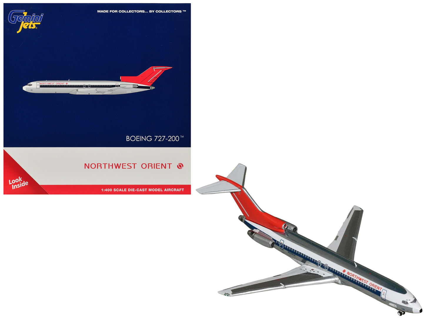 Boeing 727-200 Commercial Aircraft "Northwest Orient" (N298US) Silver with White Stripes and Red Tail 1/400 Diecast Model by GeminiJets <h2>Boeing GeminiJets</h2> <p>High-quality car perfect for colle