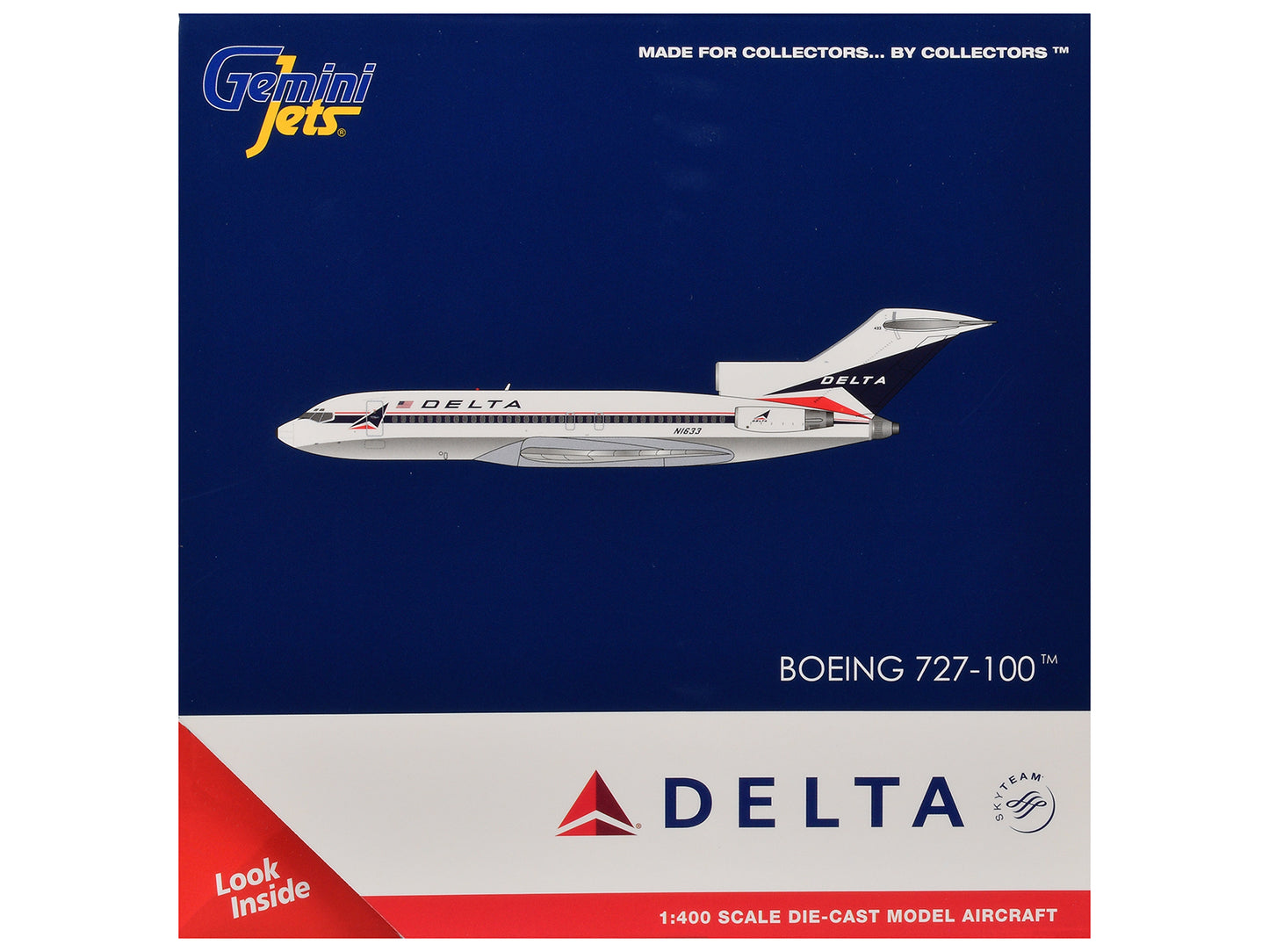 Boeing 727-100 Commercial Aircraft "Delta Air Lines" (N1633) White with Red and Blue Stripes 1/400 Diecast Model by GeminiJets <h2>Boeing GeminiJets</h2> <p>High-quality car perfect for collectors ent