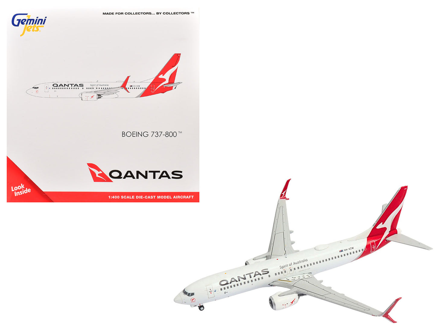 Boeing 737-800 Commercial Aircraft "Qantas Airways" (VH-VZW) White with Red Tail 1/400 Diecast Model Airplane by GeminiJets <h2>Boeing GeminiJets</h2> <p>High-quality car perfect for collectors and en