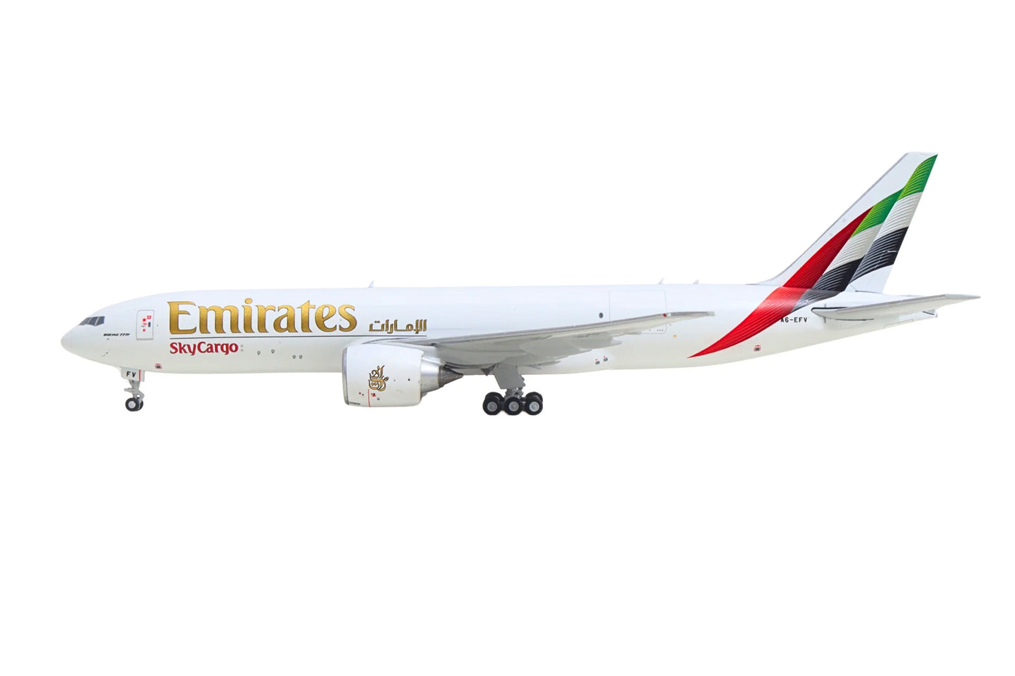 Boeing 777F Commercial Aircraft "Emirates SkyCargo" (A6-EFV) White with Striped Tail 1/400 Diecast Model by GeminiJets <h2>Boeing GeminiJets</h2> <p>High-quality car perfect for collectors and enthusi