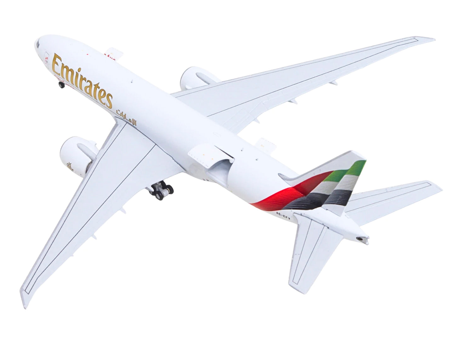 Boeing 777F Commercial Aircraft "Emirates SkyCargo" (A6-EFV) White with Striped Tail "Interactive Series" 1/400 Diecast Model by GeminiJets <h2>Boeing GeminiJets</h2> <p>High-quality car perfect for c
