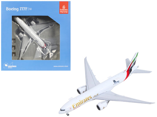 Boeing 777F Commercial Aircraft "Emirates SkyCargo" (A6-EFV) White with Striped Tail "Interactive Series" 1/400 Diecast Model by GeminiJets <h2>Boeing GeminiJets</h2> <p>High-quality car perfect for c