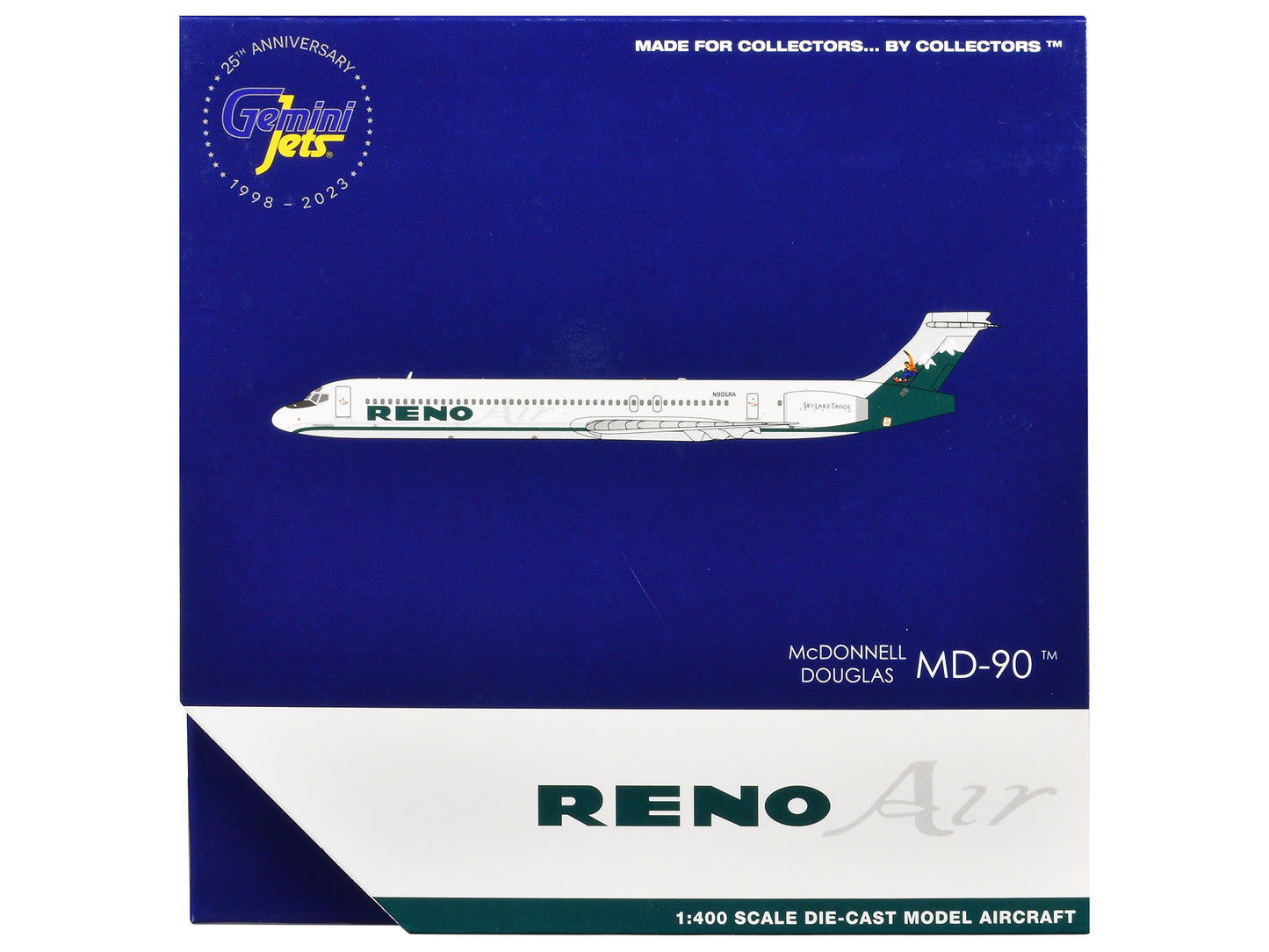 McDonnell Douglas MD-90 Commercial Aircraft "Reno Air" (N905RA) White with Green Tail 1/400 Diecast Model Airplane by GeminiJets <h2>McDonnell GeminiJets</h2> <p>High-quality car perfect for collector