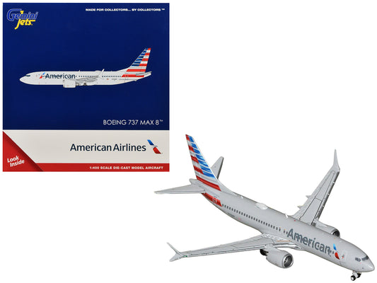 Boeing 737 MAX 8 Commercial Aircraft "American Airlines" (N326RP) Gray with Striped Tail Series 1/400 Diecast Model by GeminiJets <h2>Boeing GeminiJets</h2> <p>High-quality car perfect for collectors