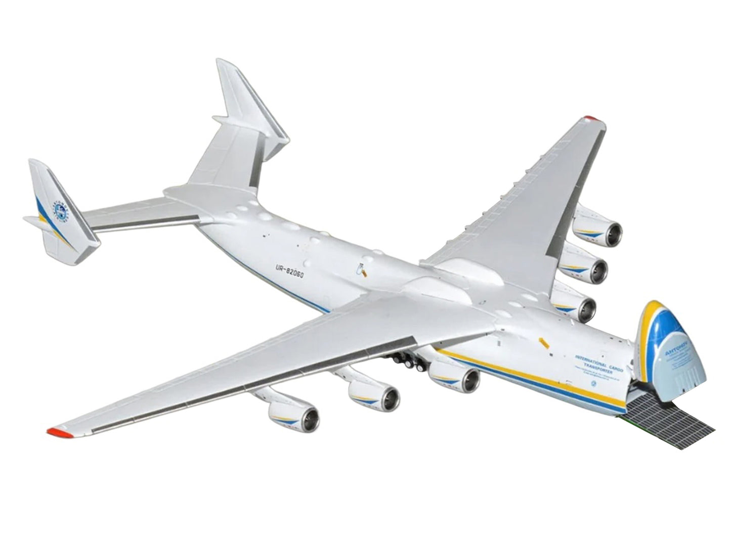 Antonov An-225 Mriya Commercial Aircraft "Antonov Airlines" (UR-82060) White with Blue and Yellow Stripes "Interactive Series" 1/400 Diecast Model by GeminiJets