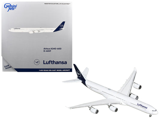 Airbus A340-600 Commercial Aircraft "Lufthansa" (D-AIHF) White with Dark Blue Tail 1/400 T&y Diecast Model Airplane by GeminiJets