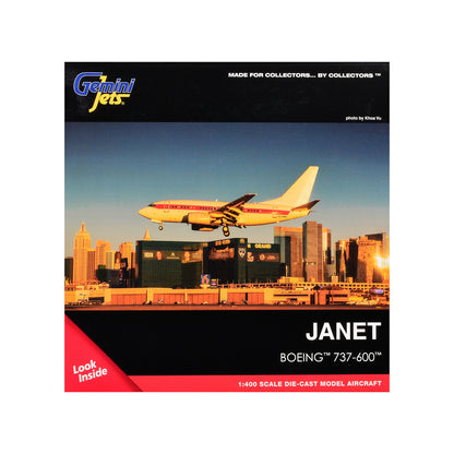 Boeing 737-600 Transport Aircraft "EG&G - Janet Airlines" (N319BD) White with Red Stripes 1/400 Diecast Model Airplane by GeminiJets