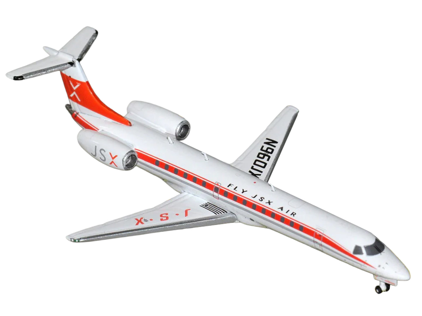 Embraer ERJ-145 Commercial Aircraft "JSX" (N960JX) White with Red Stripes and Tail 1/400 Diecast Model Airplane by GeminiJets <h2>Embraer GeminiJets</h2> <p>High-quality car perfect for collectors ent