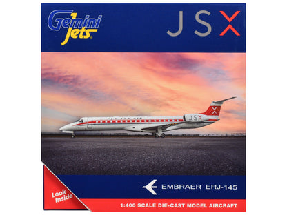 Embraer ERJ-145 Commercial Aircraft "JSX" (N960JX) White with Red Stripes and Tail 1/400 Diecast Model Airplane by GeminiJets <h2>Embraer GeminiJets</h2> <p>High-quality car perfect for collectors ent