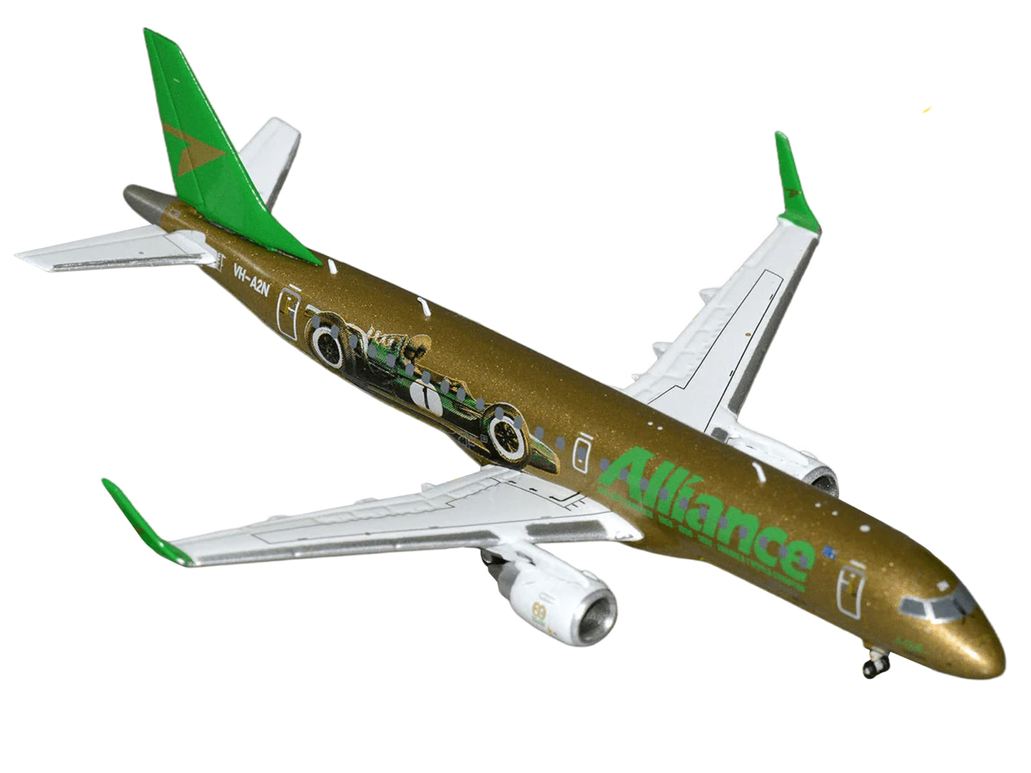 Embraer ERJ-190 Commercial Aircraft "Alliance Airlines - Sir Jack Brabham" (N7620U) Gold Metallic with Graphics 1/400 Diecast Model Airplane by GeminiJets <h2>Embraer GeminiJets</h2> <p>High-quality c